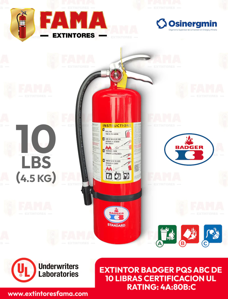 EXTINTOR BADGER PQS ABC DE 10 LIBRAS